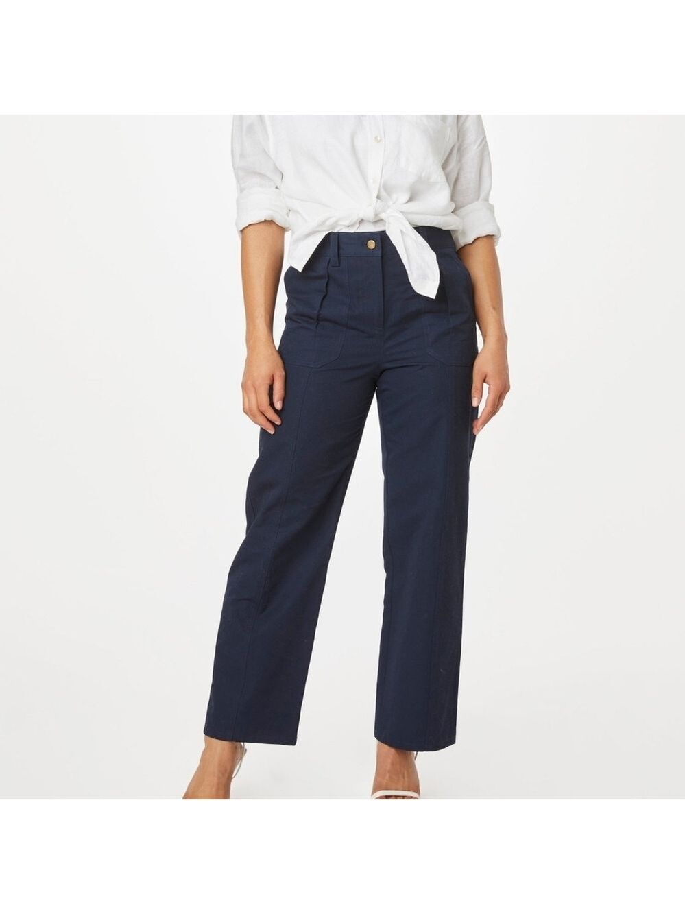 Roller Rabbit Loa Pants Navy Cotton Linen Straight Leg Women’s 10 NWT - Picture 9 of 12